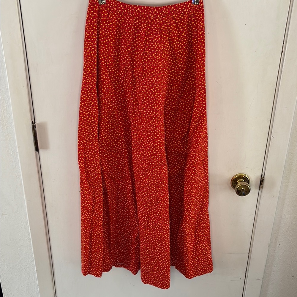 Handmade tomato red and yellow floral calico maxi skirt Size XS